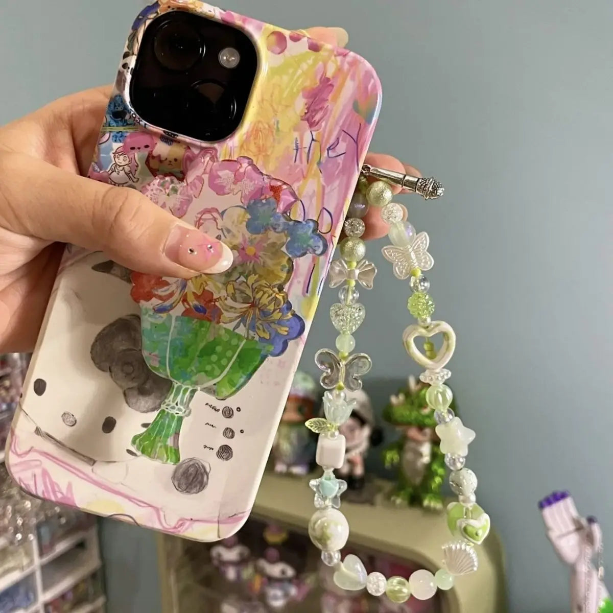 Lanière Téléphone Fleur Verte