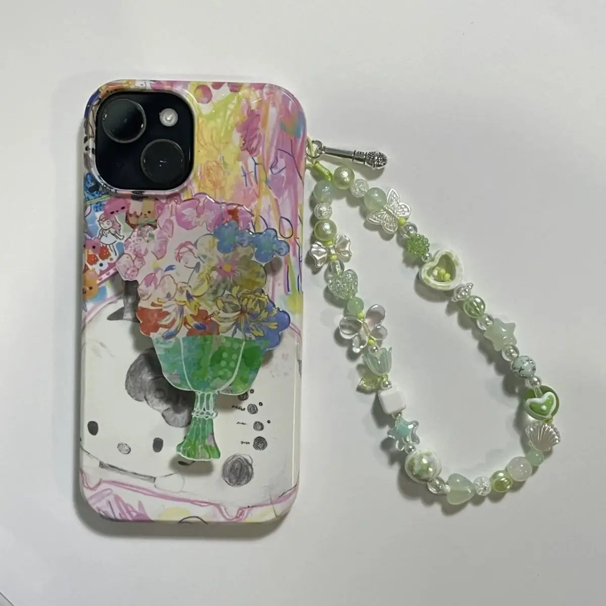Lanière Téléphone Fleur Verte