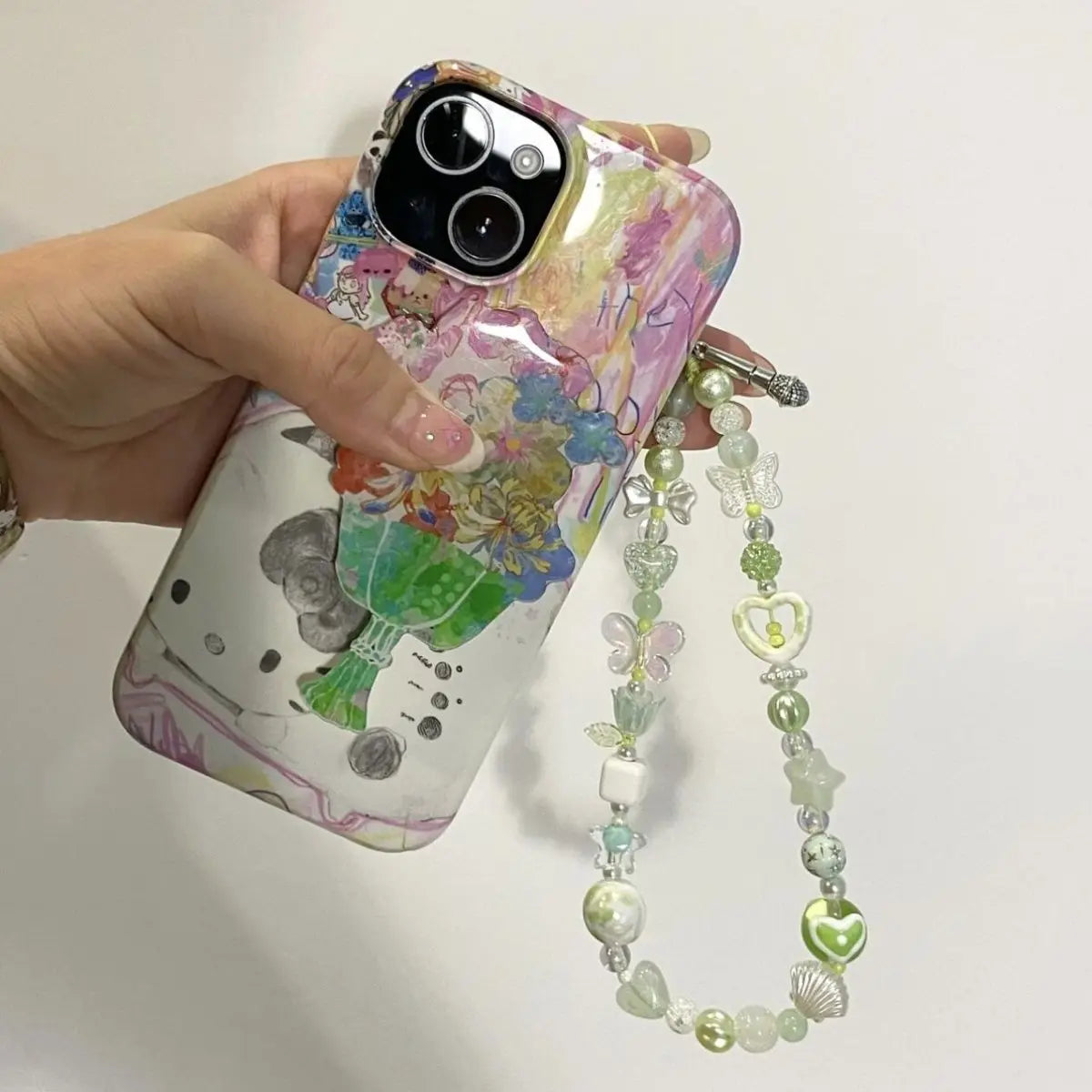 Lanière Téléphone Fleur Verte